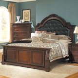 Homelegance Silas Bonded Leather Mansion Bed in Rich Cherry