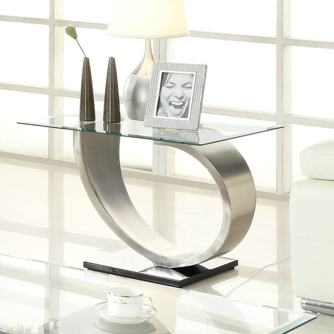 Homelegance Silvera Rectangular Glass End Table w/ Brushed Chrome Base