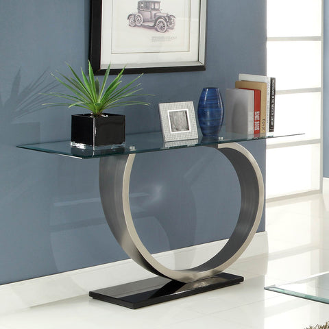 Homelegance Silvera Rectangular Glass Sofa Table w/ Brushed Chrome Base