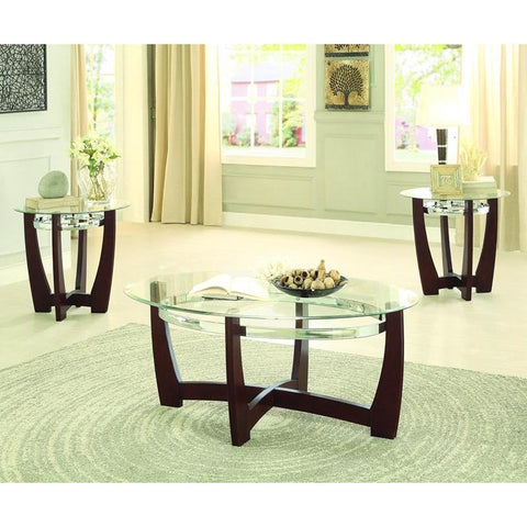 Homelegance Vasily 3 Piece Coffee Table Set w/Glass Top in Cherry