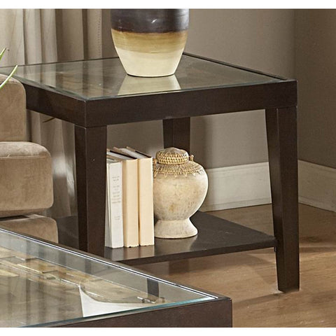 Homelegance Vincent Square Wood End Table w/ Glass Overlay