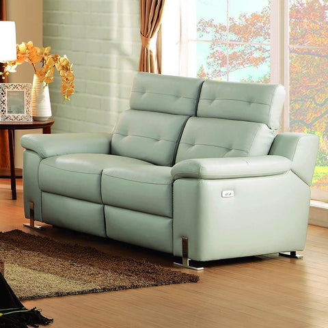 Homelegance Vortex Power Double Reclining Loveseat in Light Grey Leather