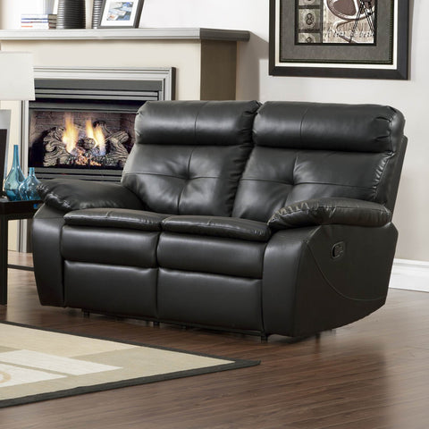 Homelegance Wallace Leather Double Reclining Loveseat in Black