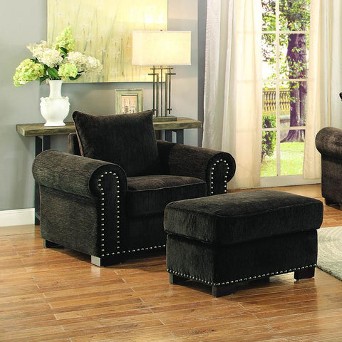 Homelegance Wandal 2 Piece Living Room Set w/Ottoman in Chocolate Chenille