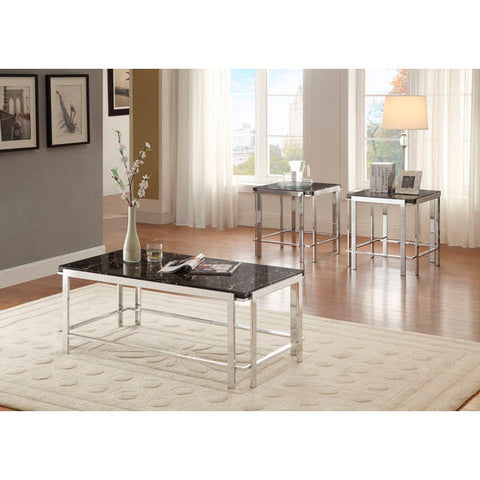 Homelegance Watt 3Pc Occasional Table With Faux Marble, Chrome In Faux Marble / Chrome Frame