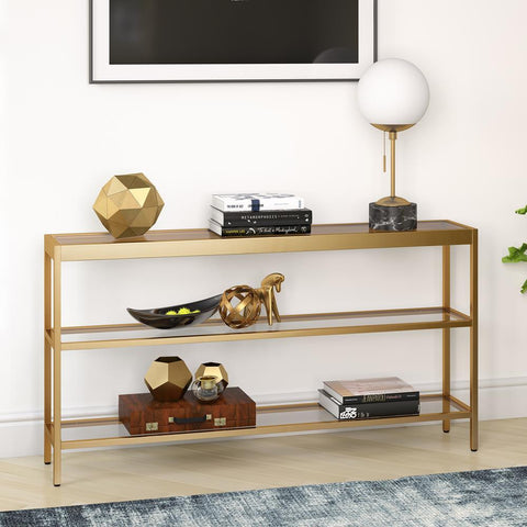 Hudson & Canal Alexis 3-Shelf Console Table in Brass Finish