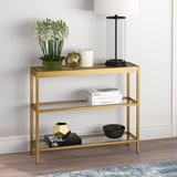Hudson & Canal Alexis 3-Shelf Short Console Table in Brass Bronze
