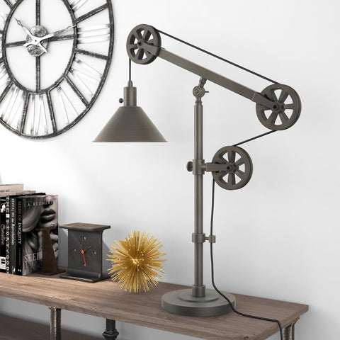 Hudson & Canal Descartes Aged Steel Table Lamp with Pulley System