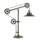 Hudson & Canal Descartes Aged Steel Wide Brim Table Lamp with Pulley System