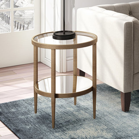 Hudson & Canal Hera mirrored side table in antique brass