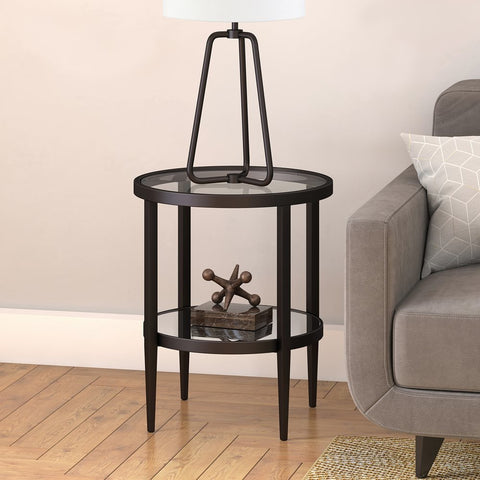 Hudson & Canal Hera mirrored side table in blackened bronze
