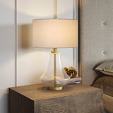Hudson & Canal Lagos Table Lamp in Brushed Brass and Seeded Glass with Flax Shade