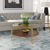 Hudson & Canal Ludo coffee table in gold with walnut shelf