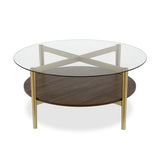Hudson & Canal Ludo coffee table in gold with walnut shelf