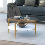 Hudson & Canal Ludo coffee table in gold with white lacquer shelf
