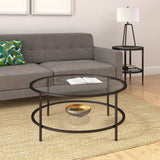 Hudson & Canal Orwell coffee table in blackened bronze with glass shelf