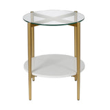 Hudson & Canal Otto Side table in brass with white lacquer shelf