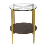 Hudson & Canal Otto Side table in gold with walnut shelf