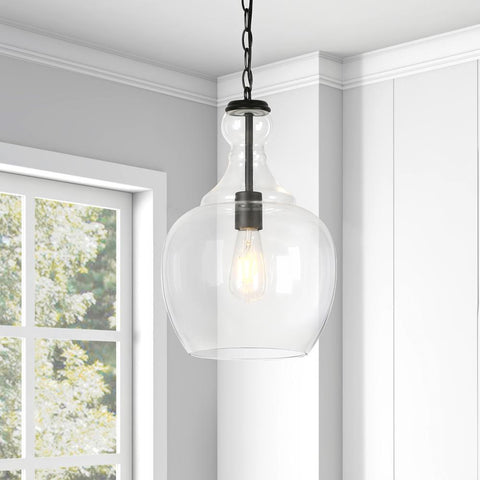 Hudson & Canal Westford Blackened Bronze and Clear Glass Pendant