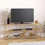 Hudson & Canal Winthrop TV Stand with Glass Shelves in Brass Finish