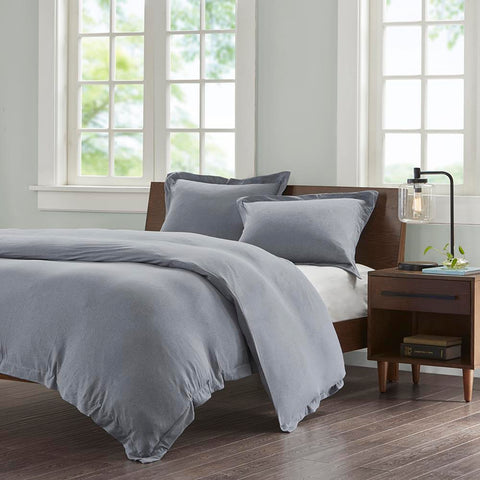 INK+IVY Cotton Jersey Knit Heathered Duvet Cover Mini Set Full/Queen