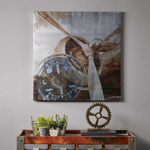 INK+IVY History Of Aviation II Printed Silver Metallic Canvas