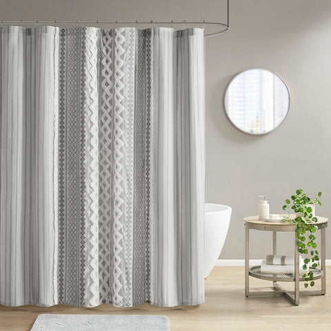 INK+IVY Imani Cotton Printed Shower Curtain with Chenille - 72x72"