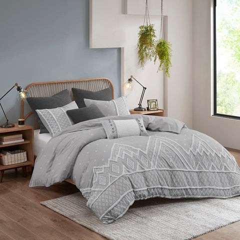 INK+IVY Marta 3 Piece Flax and Cotton Blended Duvet Cover Set - Full/Queen