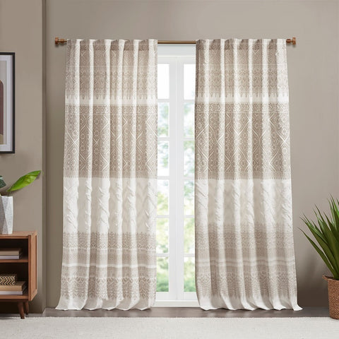 INK+IVY Mila Cotton Printed Window Panel with Chenille detail and Lining - 84" Panel