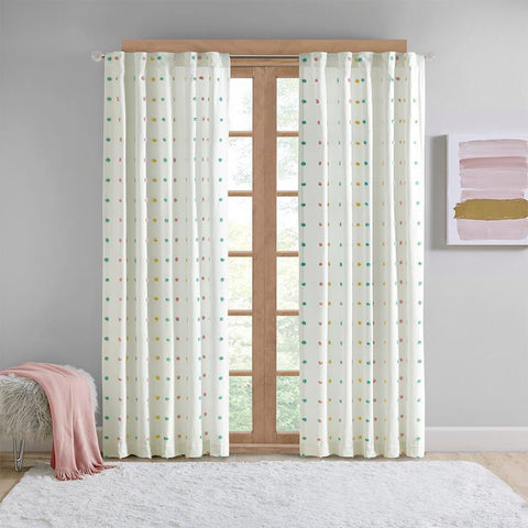 Intelligent Design Callie Cotton Jacquard Pom Pom Window Panel 50x84"