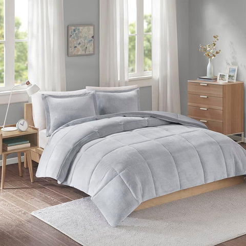 Intelligent Design Carson Reversible Frosted Print Plush to Heathered Micofiber Comforter Set King/Cal King