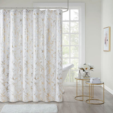 Intelligent Design Intelligent Design Magnolia Printed Floral Metallic Shower Curtain 72x72"