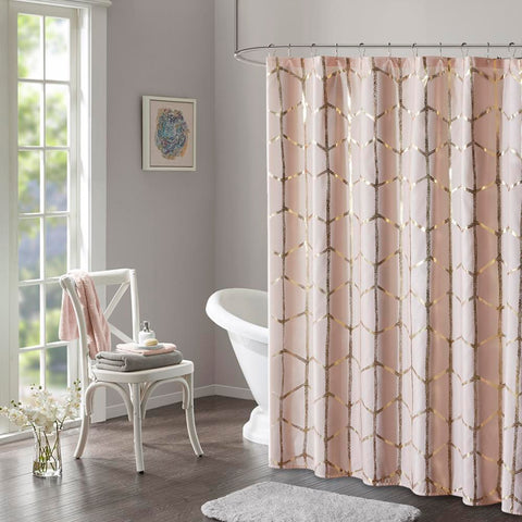 Intelligent Design Raina Printed Metallic Shower Curtain 72x72"