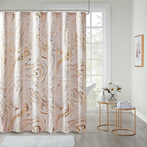 Intelligent Design Rebecca Printed Marble Metallic Shower Curtain 72x72"