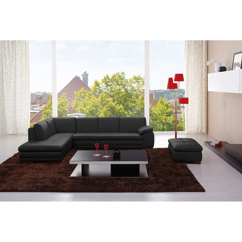 J&M 625 2 Piece Italian Leather Sectional And Ottoman Set In Black