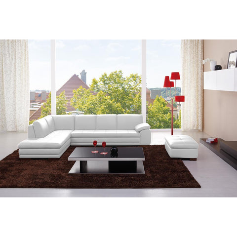 J&M 625 2 Piece Italian Leather Sectional And Ottoman Set In White
