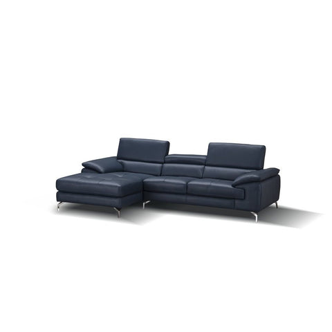 J&M Furniture A973B Italian Leather Mini Sectional Chaise in Blue