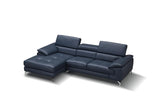 J&M Furniture A973B Italian Leather Mini Sectional Chaise in Blue