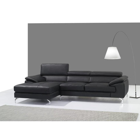 J&M A973b Italian Leather Mini Sectional Chaise In Black