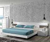 J&M Furniture Amora 4 Piece Platform Bedroom Set in White Lacquer & Stone Slate