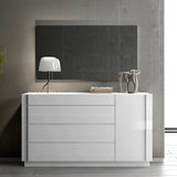 J&M Furniture Amora 6 Piece Platform Bedroom Set in White Lacquer & Stone Slate