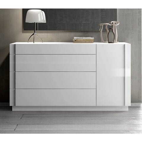 J&M Furniture Amora Dresser in White Lacquer & Chrome