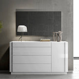 J&M Furniture Amora Dresser w/ Mirror in White Lacquer & Chrome