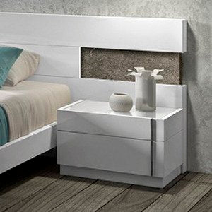 J&M Furniture Amora Nightstand in White Lacquer & Chrome