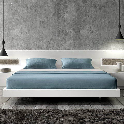 J&M Furniture Amora Platform Bed in White Lacquer & Stone Slate