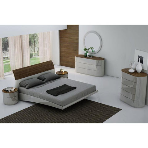 J&M Furniture Amsterdam Platform Bed in Walnut & Light Grey