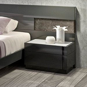 J&M Furniture Braga Nightstand in Grey Lacquer