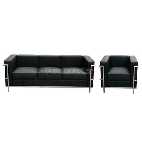 J&M Furniture Cour 2 Piece Italian Leather Living Room Set in Black