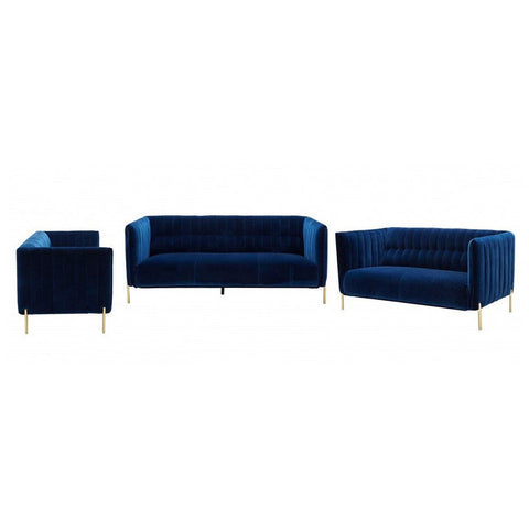 J&M Furniture Deco 3 Piece Living Room Set in Blue Fabric
