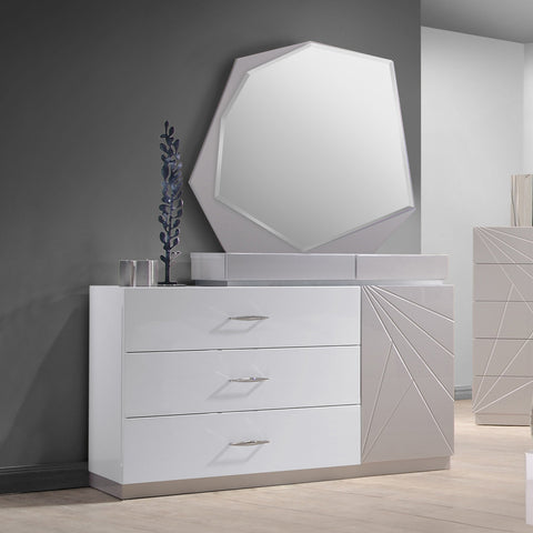 J&M Furniture Florence Dresser & Mirror in White & Taupe
